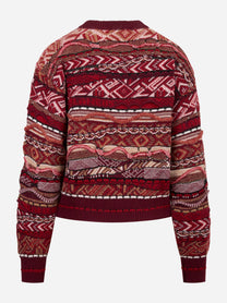 Maglia girocollo cropped con lavorazione jaquard bordeaux