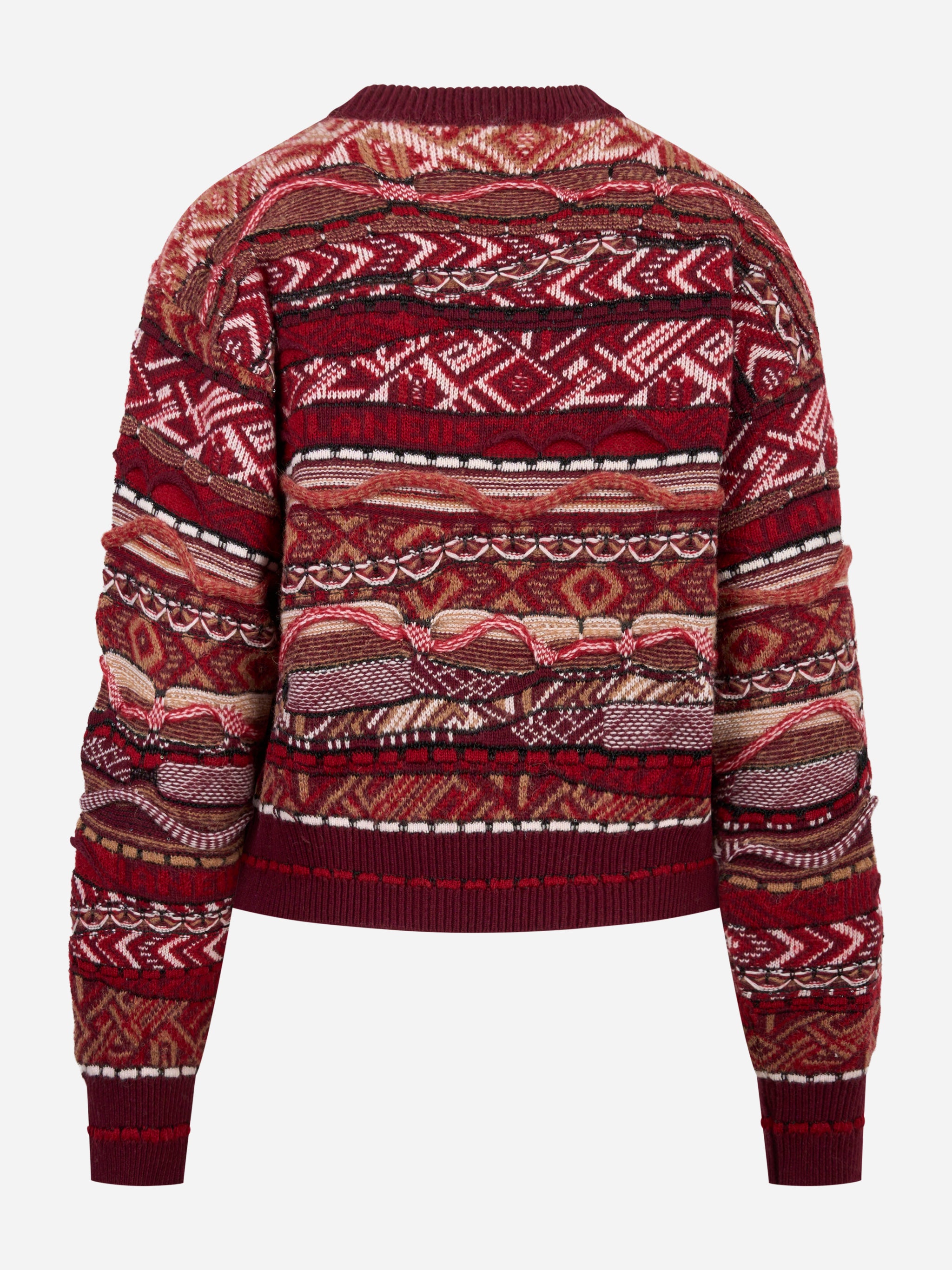 Maglia girocollo cropped con lavorazione jaquard bordeaux