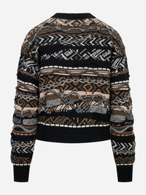 Maglia girocollo cropped con lavorazione jaquard nera