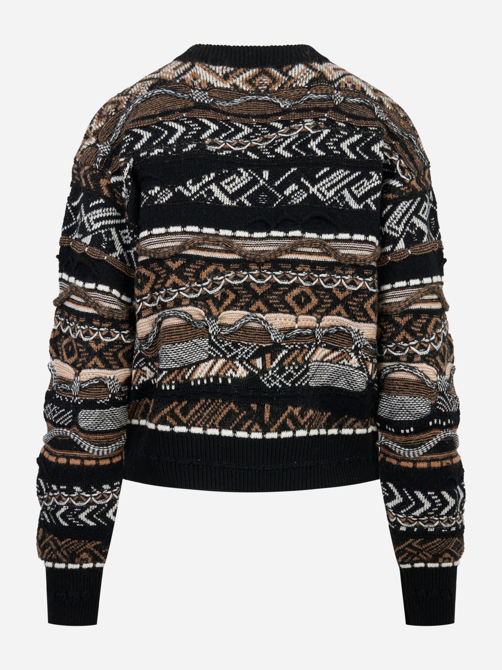 Maglia girocollo cropped con lavorazione jaquard nera