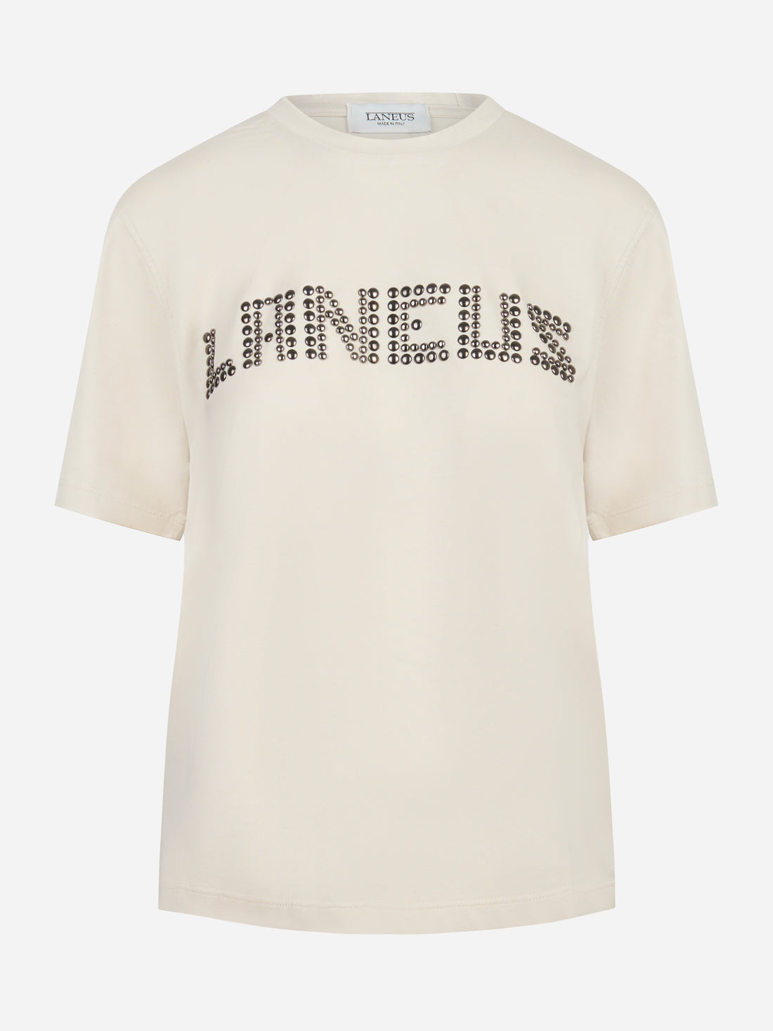 T-shirt girocollo bianca con applicazione logo