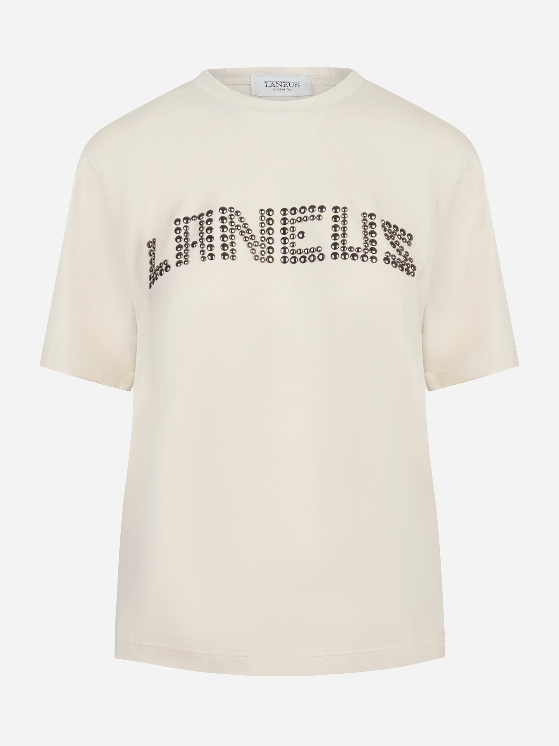 T-shirt girocollo bianca con applicazione logo