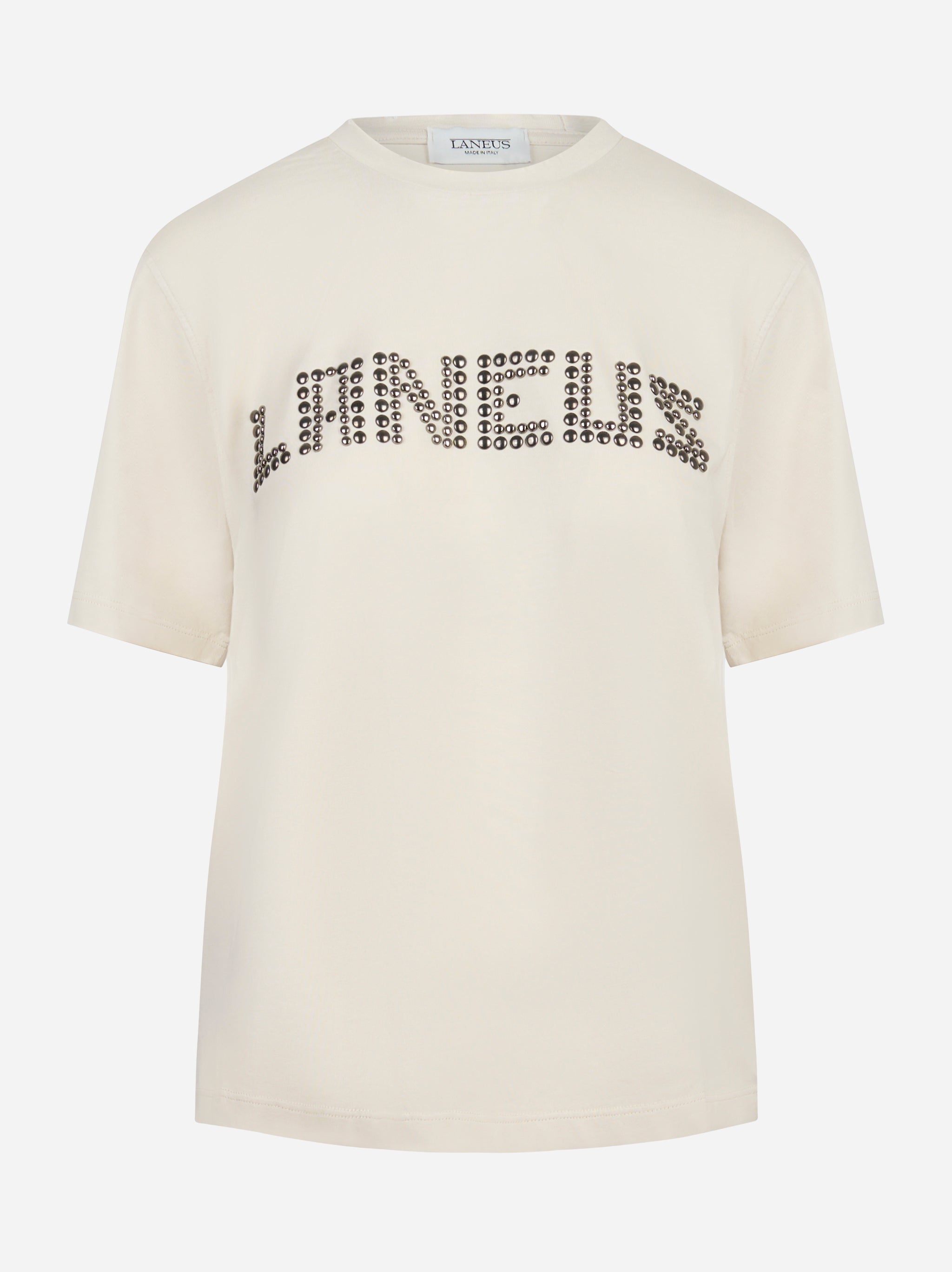 T-shirt girocollo bianca con applicazione logo