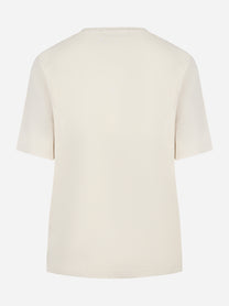 T-shirt girocollo bianca con applicazione logo