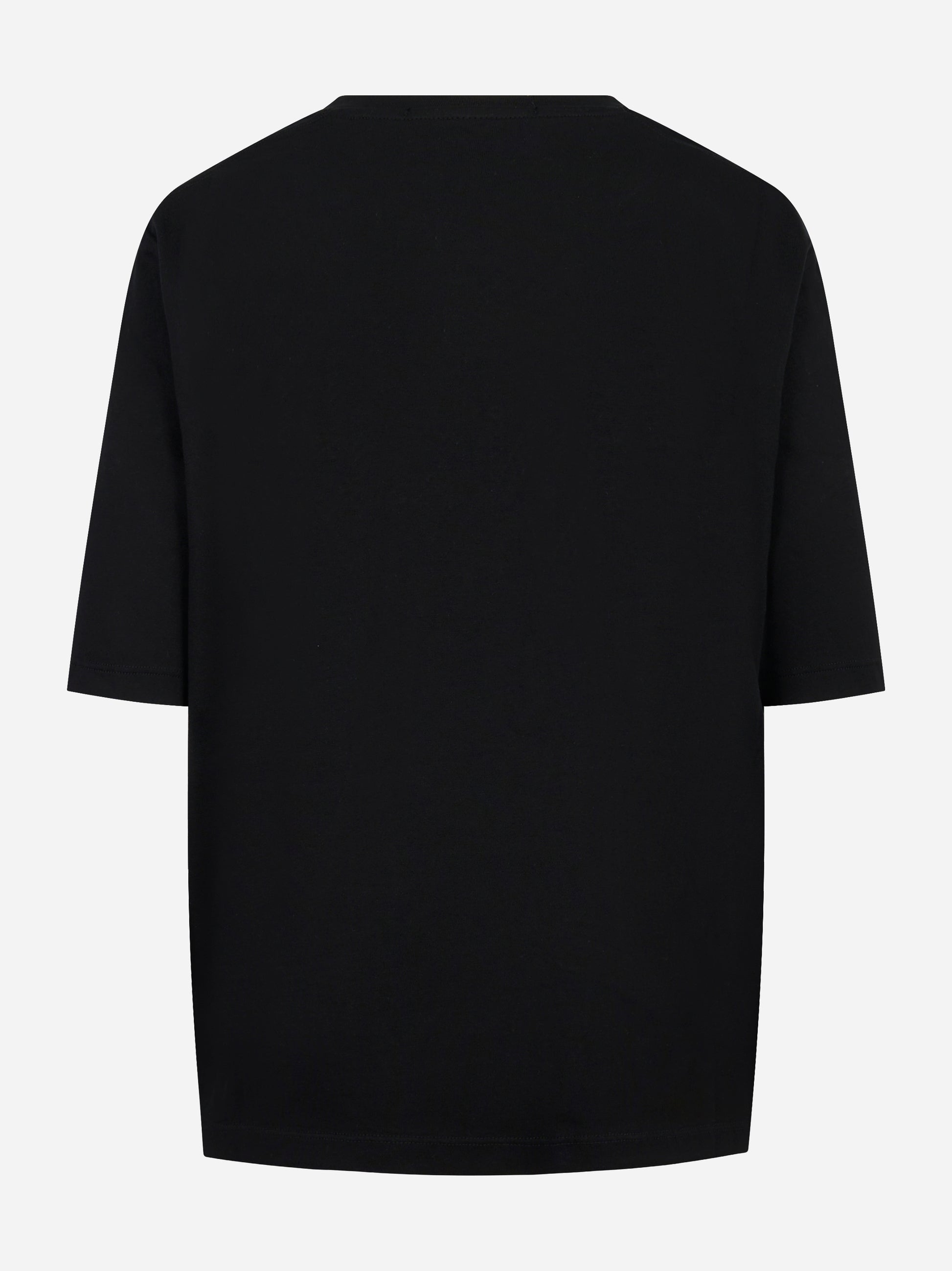 T-shirt girocollo nera con applicazione logo