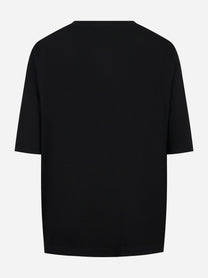 T-shirt girocollo nera con applicazione logo