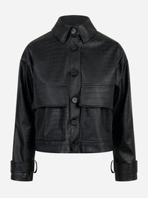 Giacca nera in ecopelle con tasche