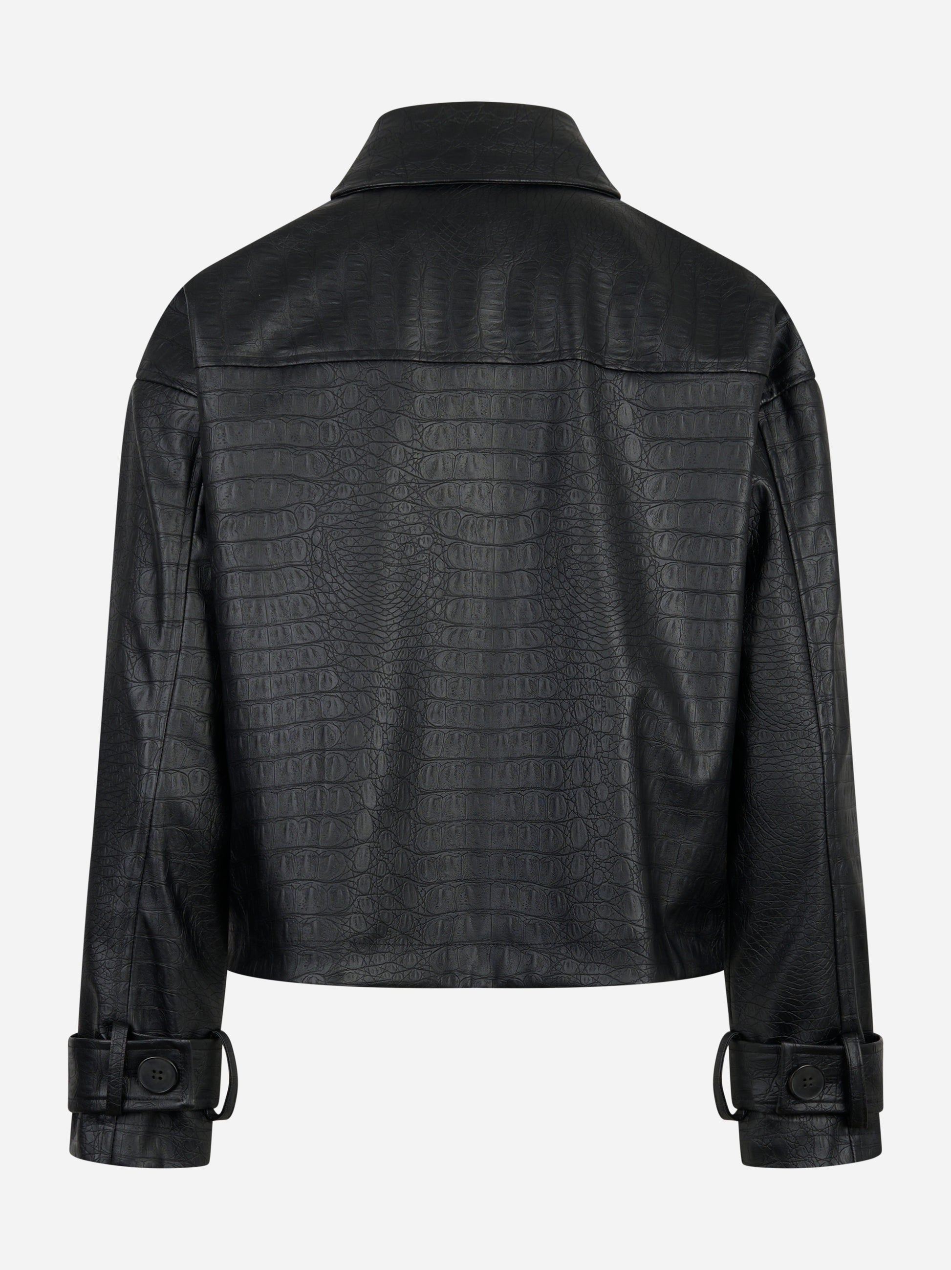 Giacca nera in ecopelle con tasche