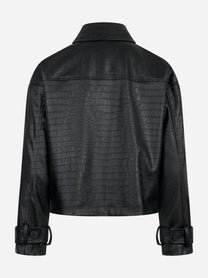 Giacca nera in ecopelle con tasche