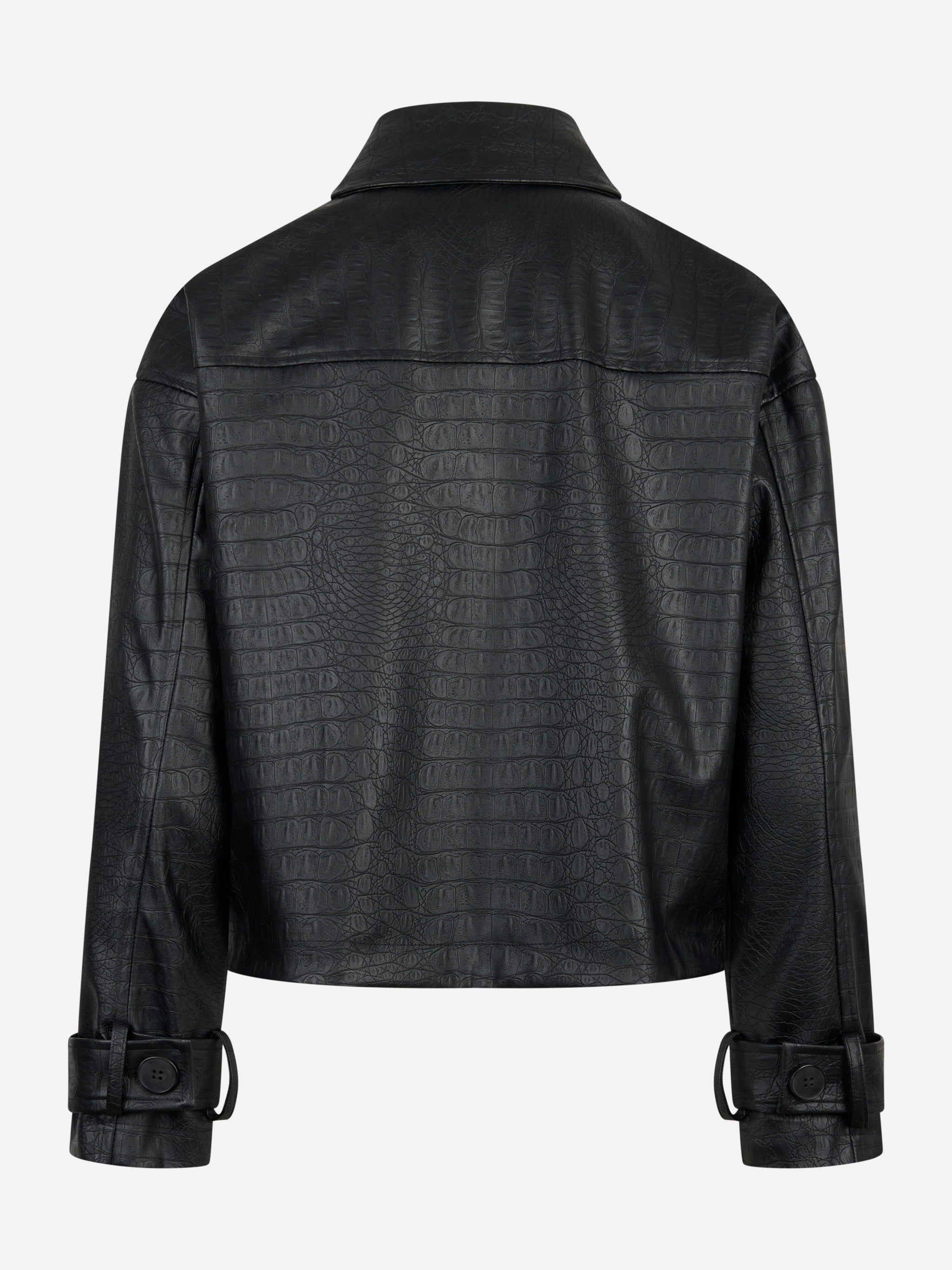 Giacca nera in ecopelle con tasche