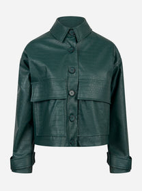 Giacca verde in ecopelle con tasche