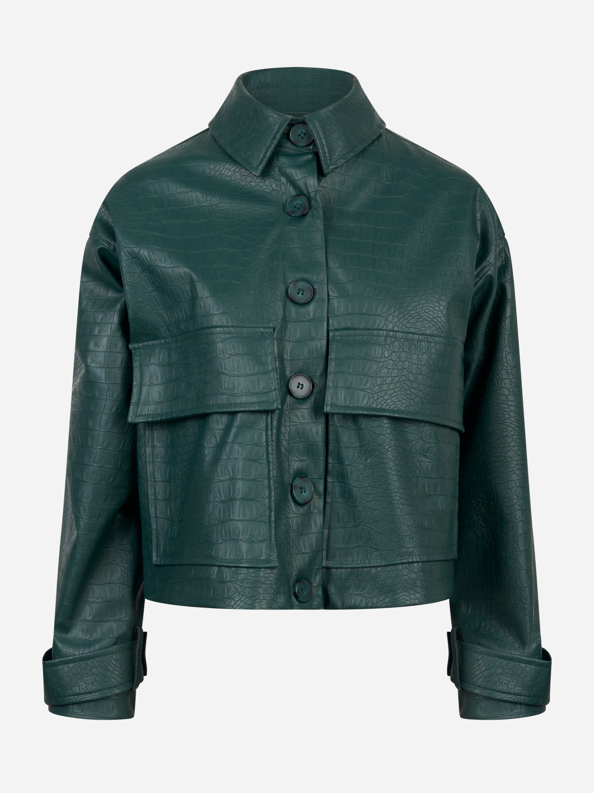 Giacca verde in ecopelle con tasche