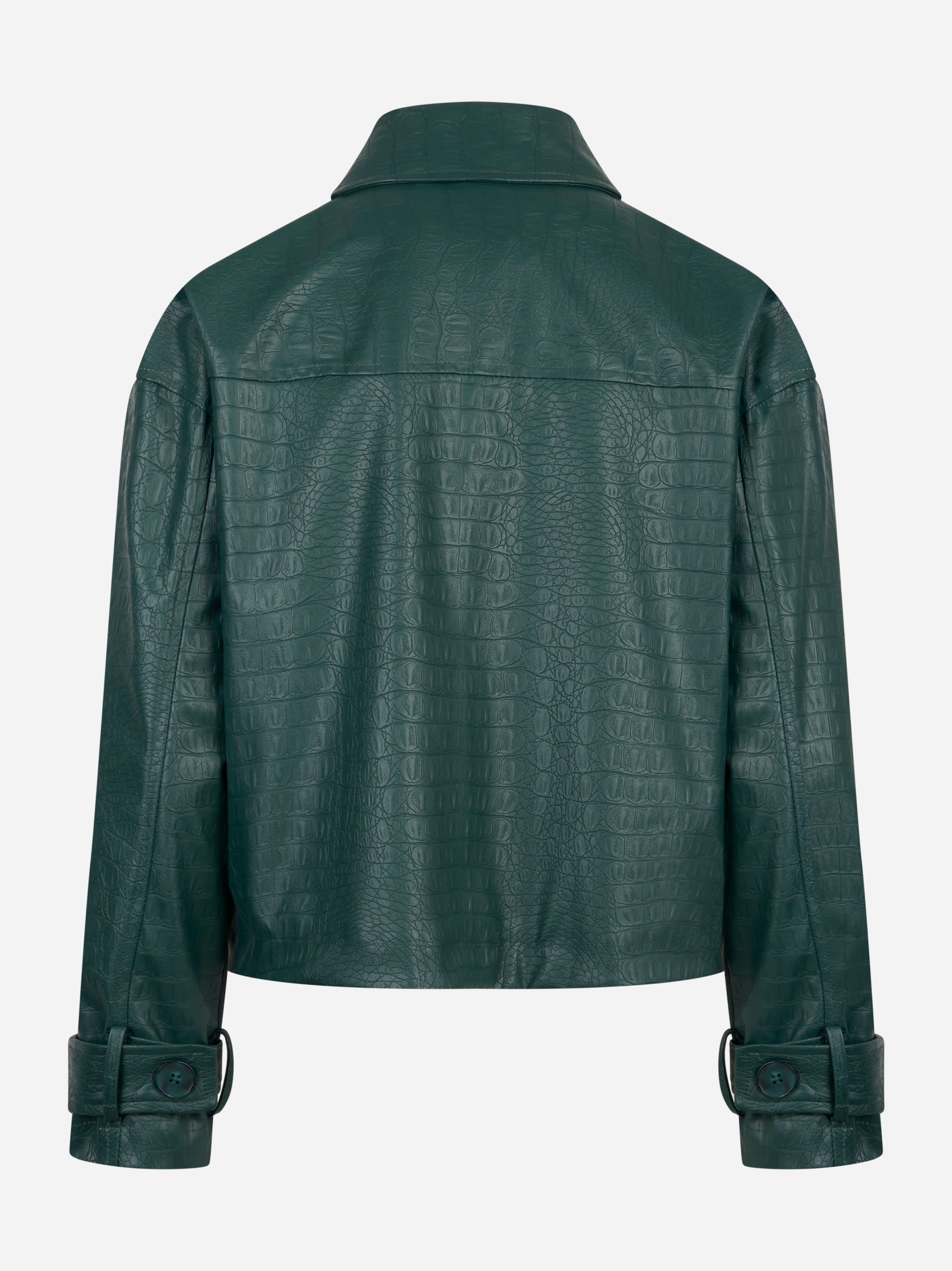 Giacca verde in ecopelle con tasche