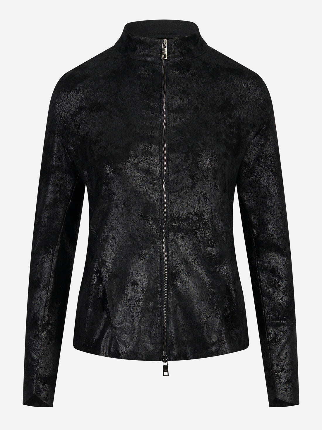 Giacca in pelle stretch nera con zip