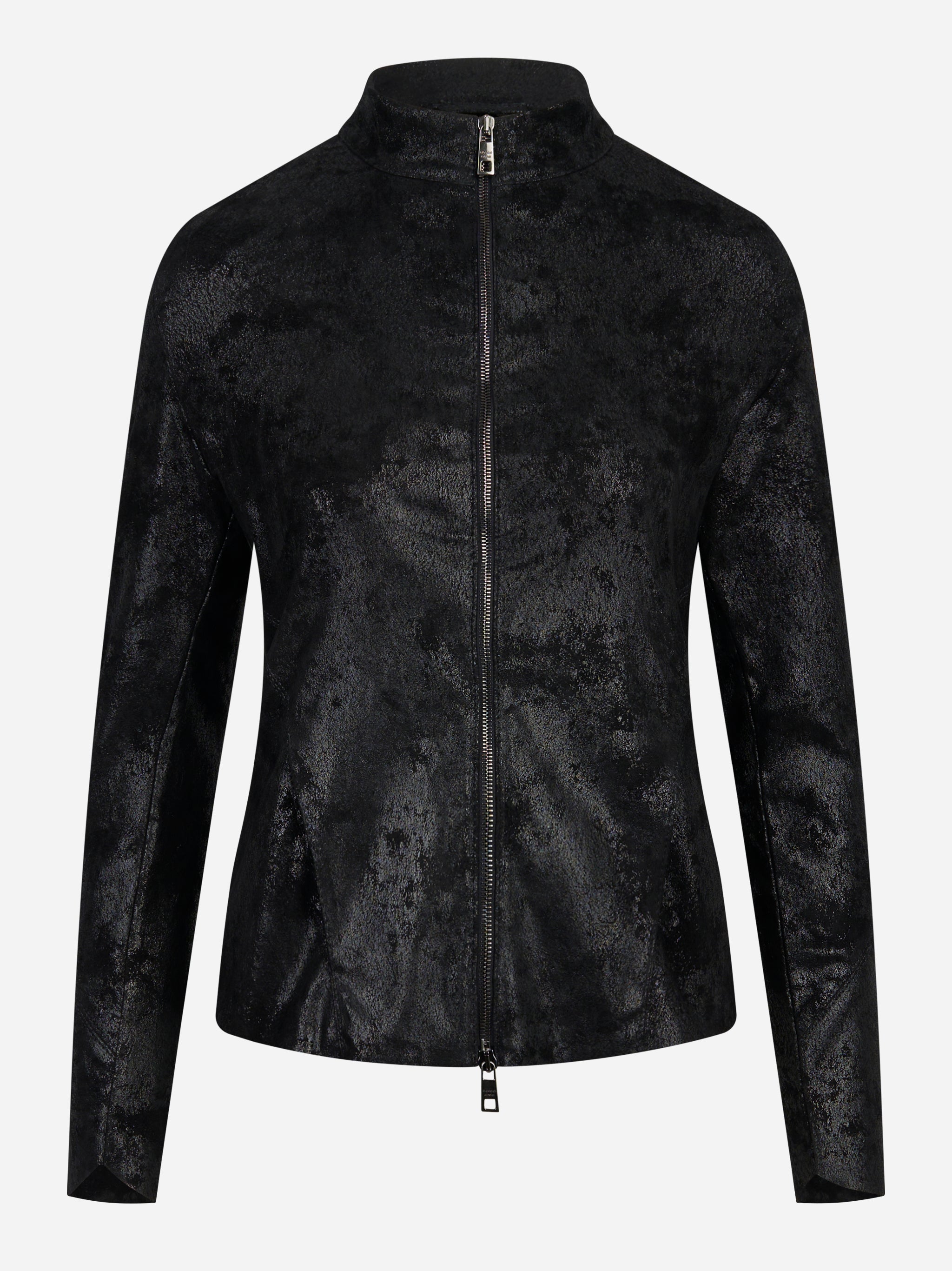 Giacca in pelle stretch nera con zip