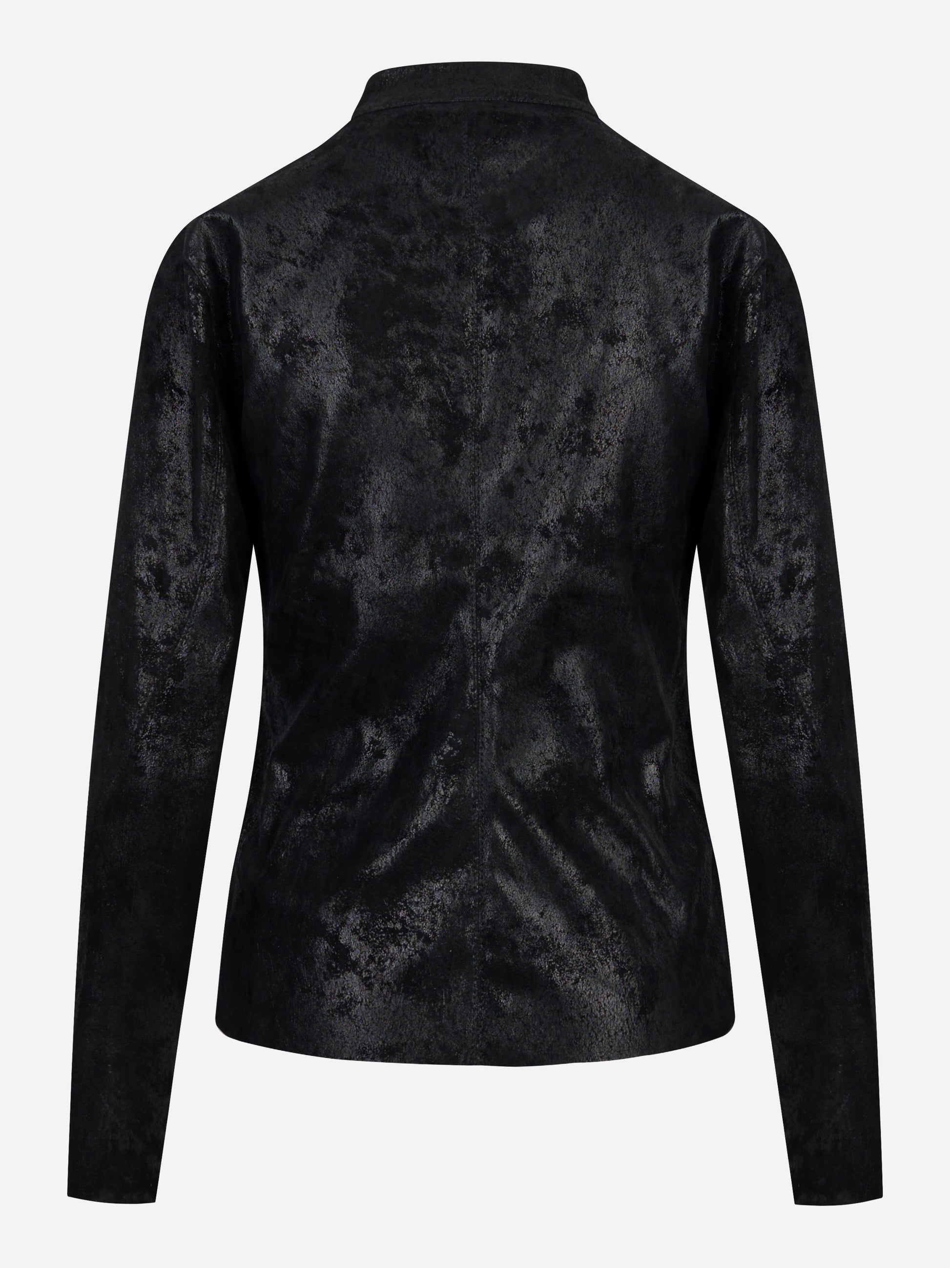 Giacca in pelle stretch nera con zip