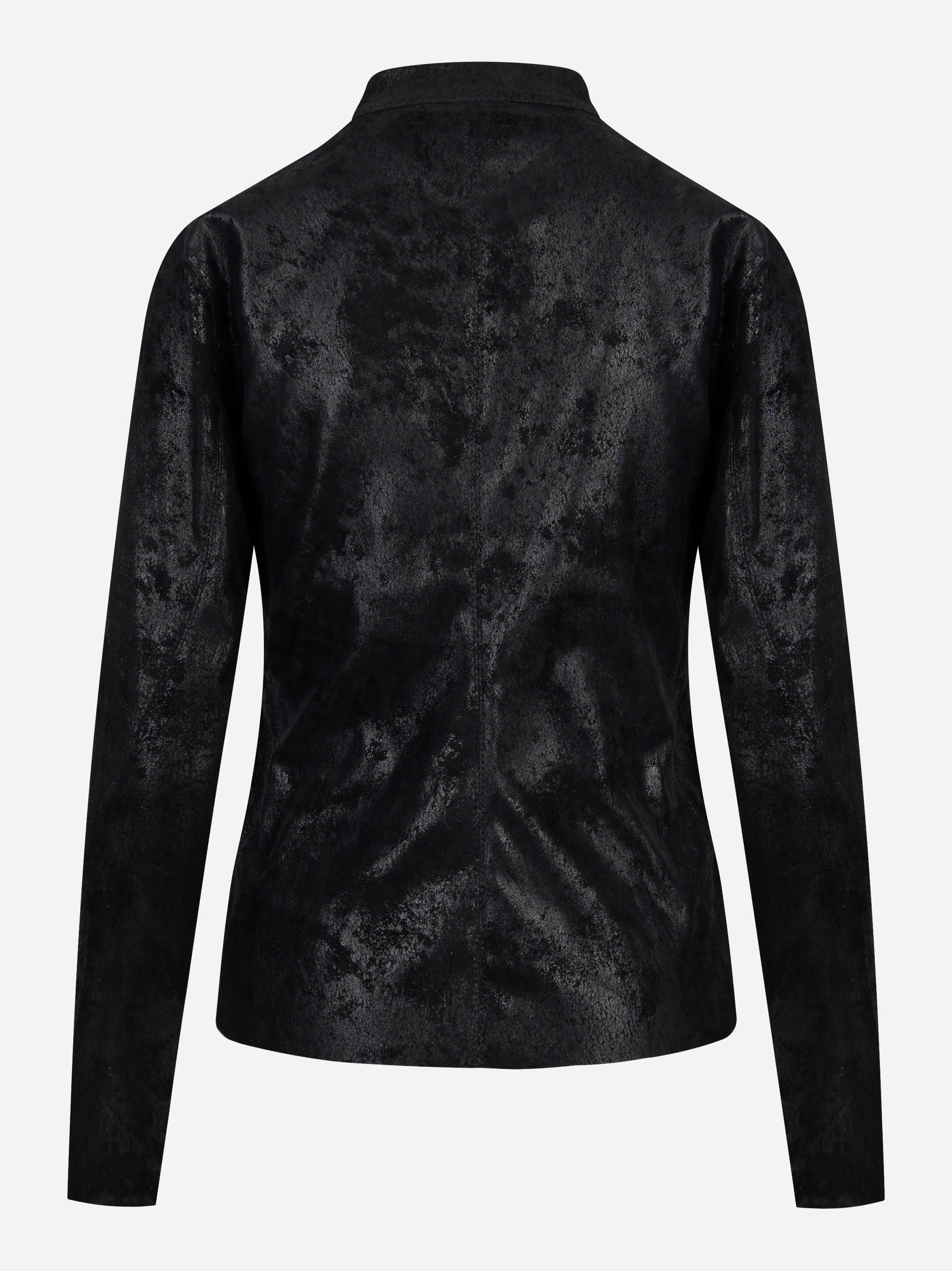 Giacca in pelle stretch nera con zip