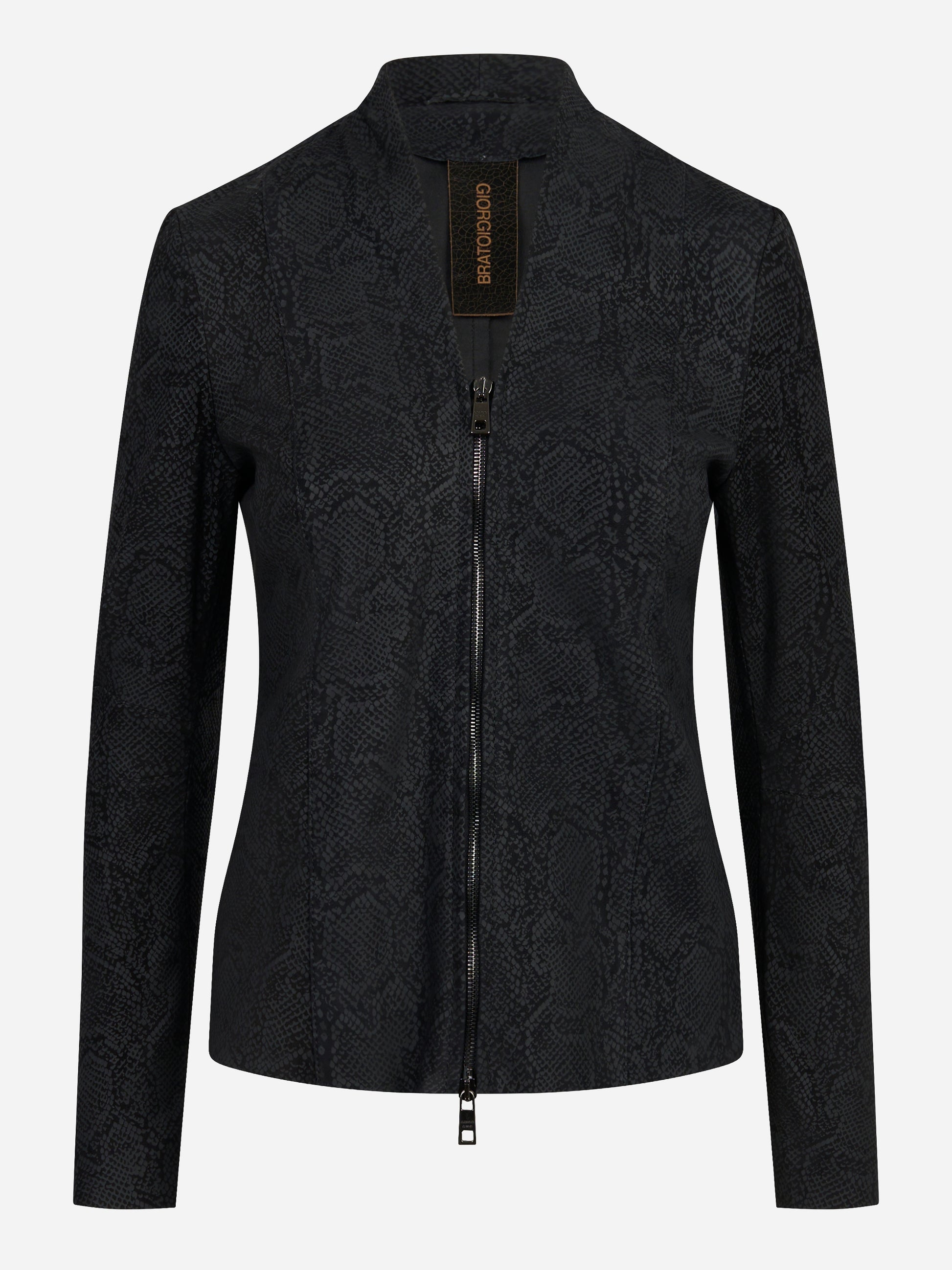 Giacca in pelle stretch con motivo animalier