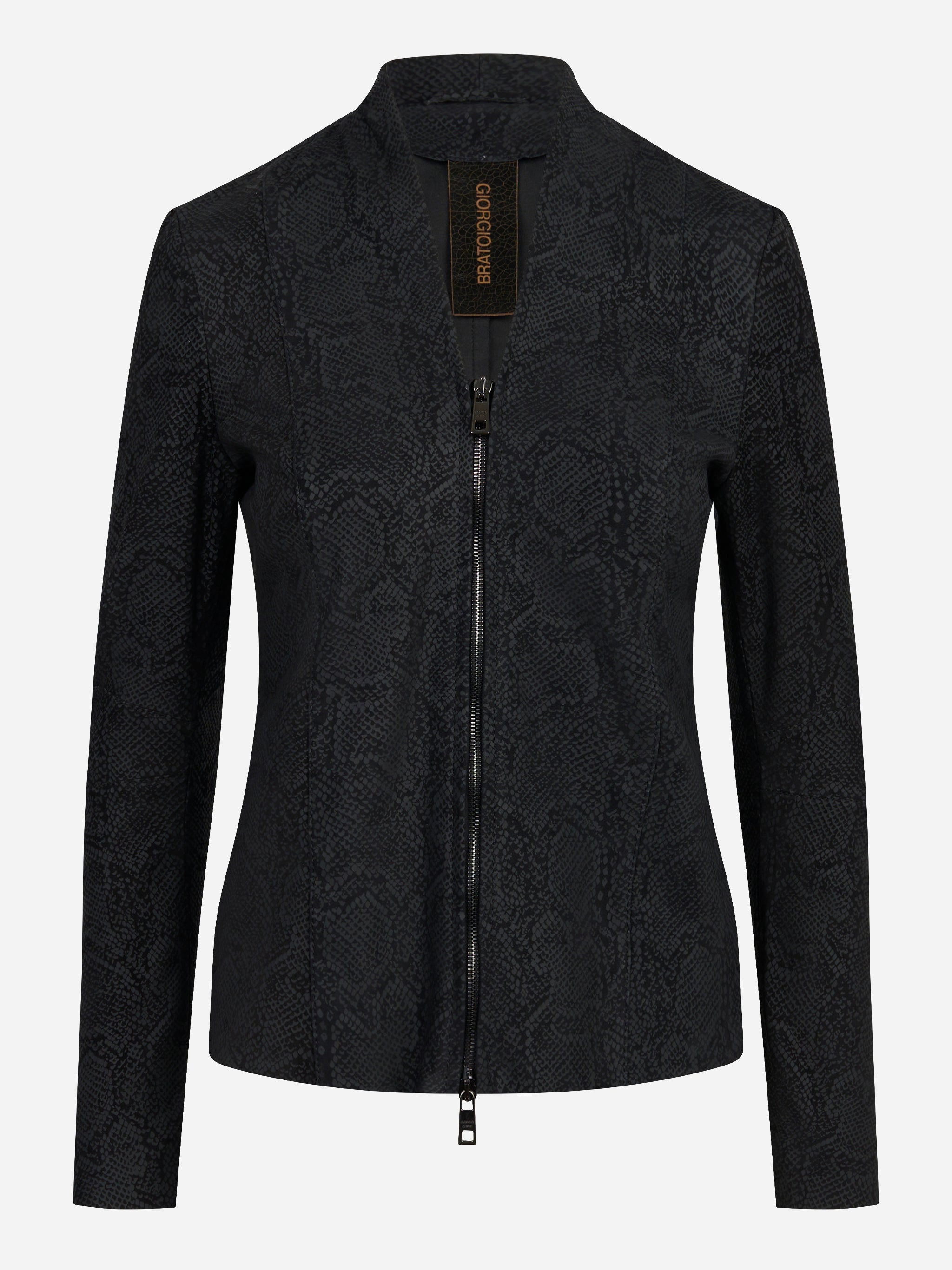 Giacca in pelle stretch con motivo animalier