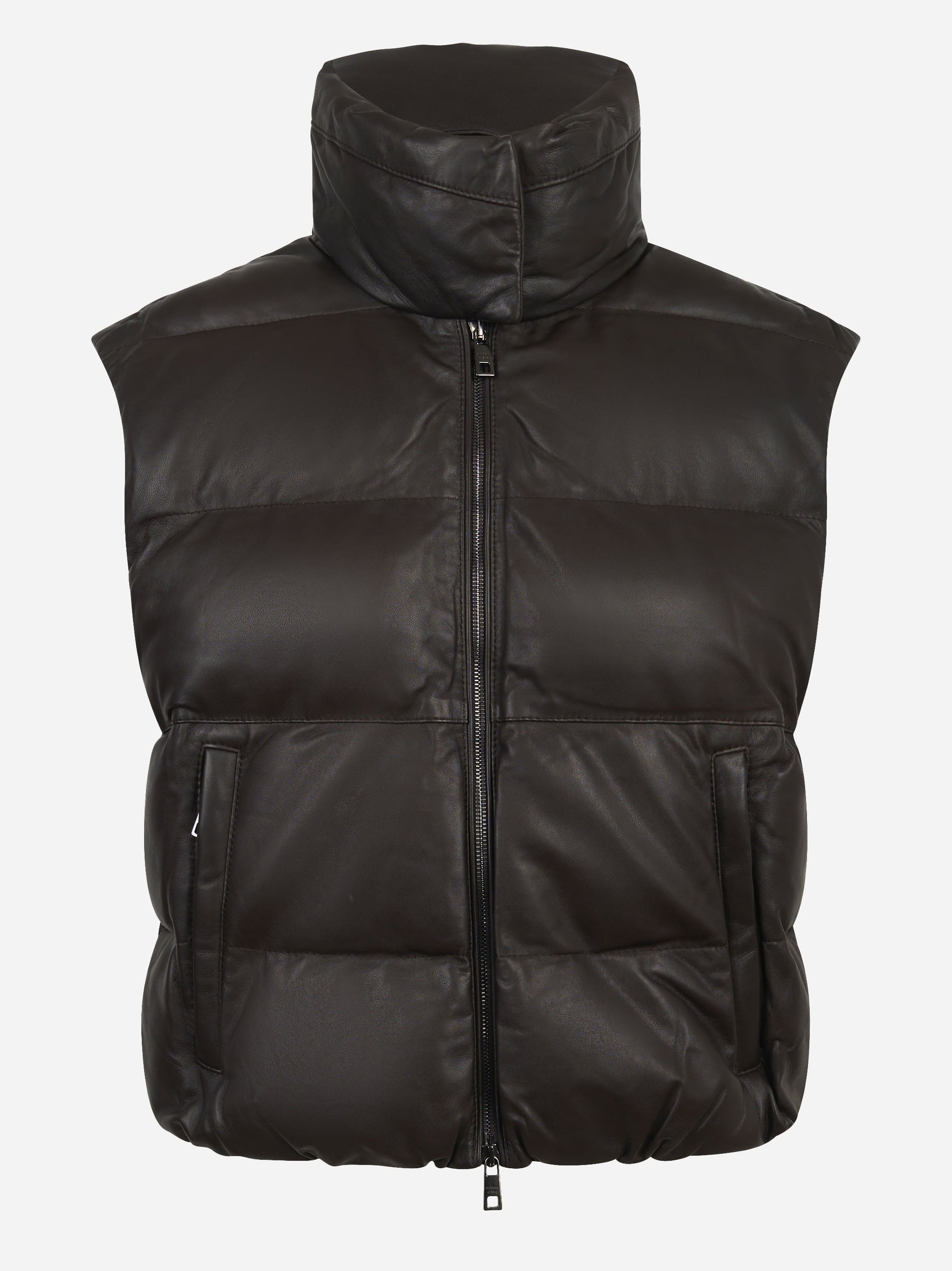 Giltet in pelle con interno in piuma marrone