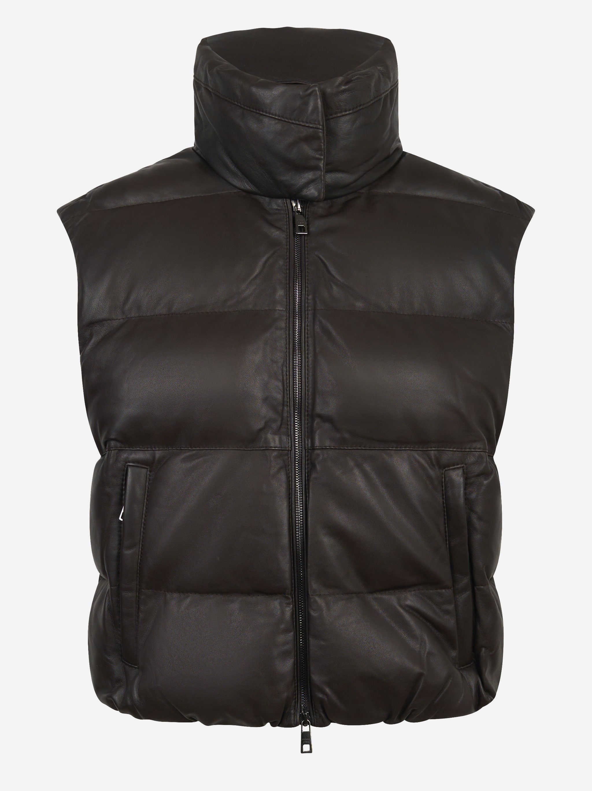 Giltet in pelle con interno in piuma marrone