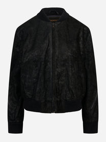 Bomber in pelle con zip centrale nero