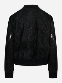 Bomber in pelle con zip centrale nero