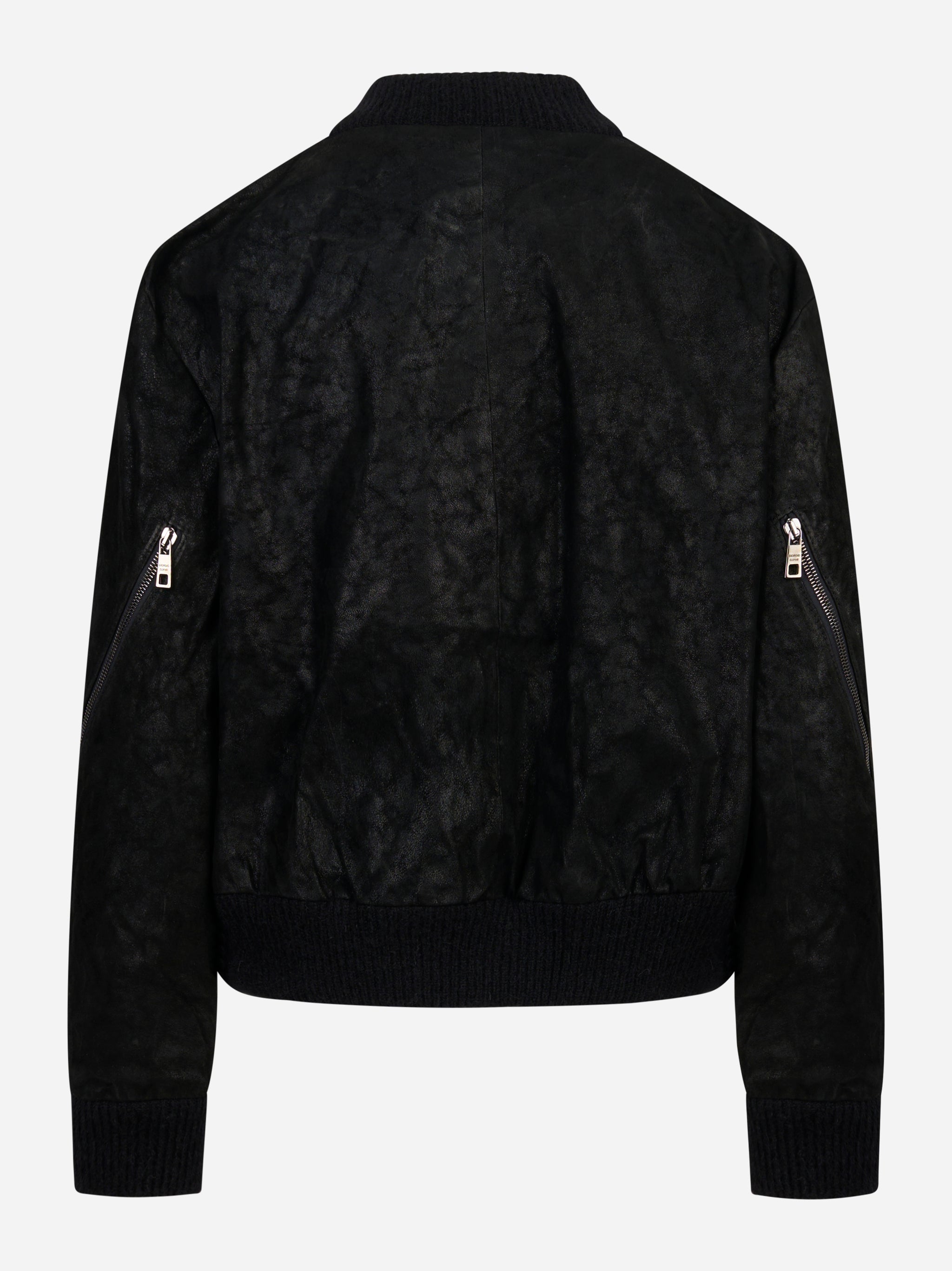 Bomber in pelle con zip centrale nero