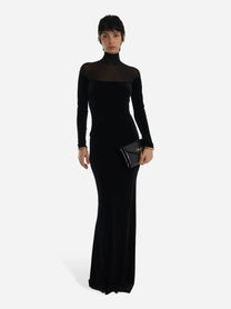 Abito Red Carpet in velluto e jersey Nero