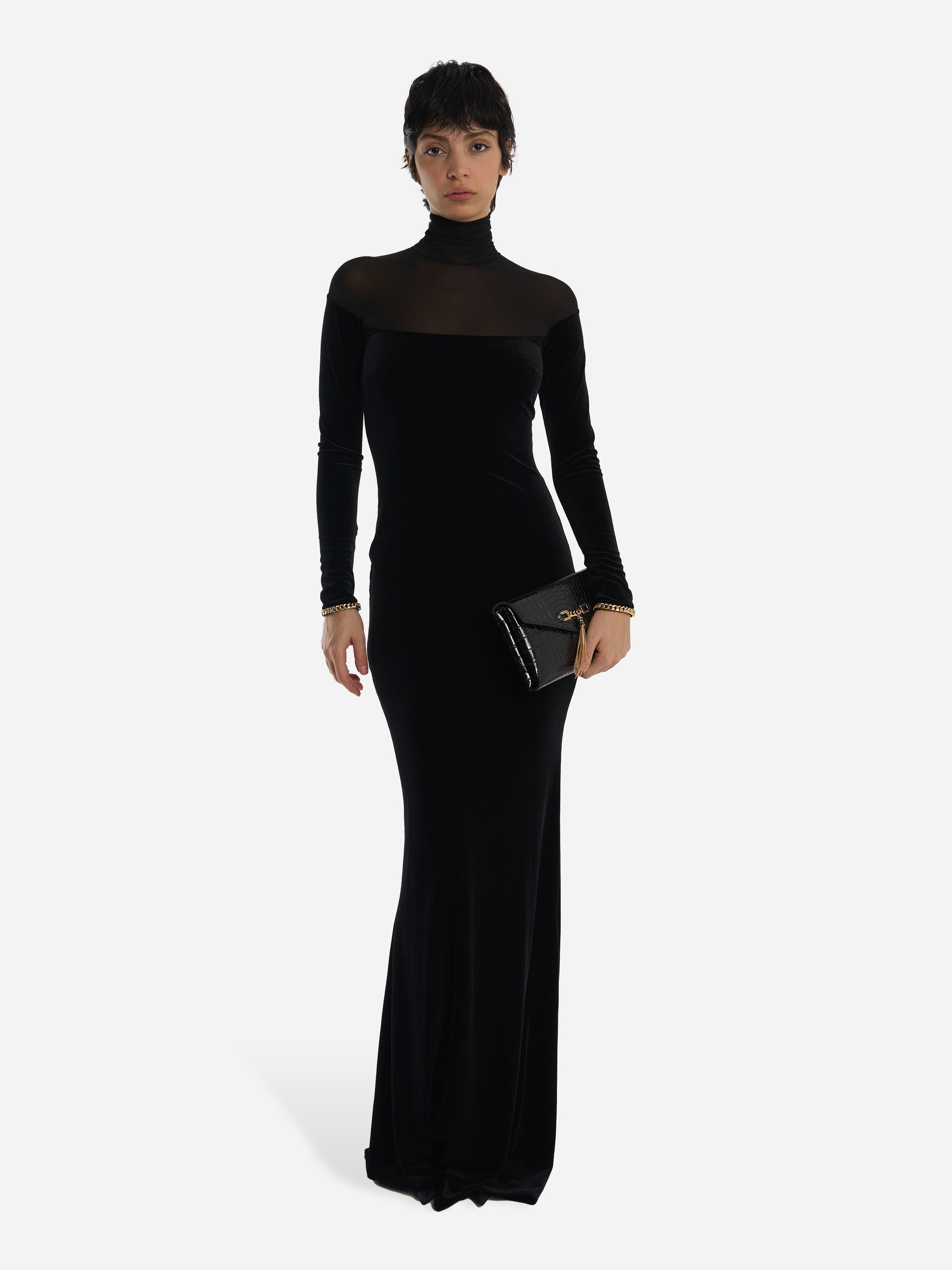 Abito Red Carpet in velluto e jersey Nero