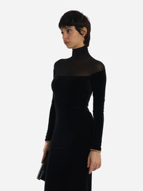 Abito Red Carpet in velluto e jersey Nero