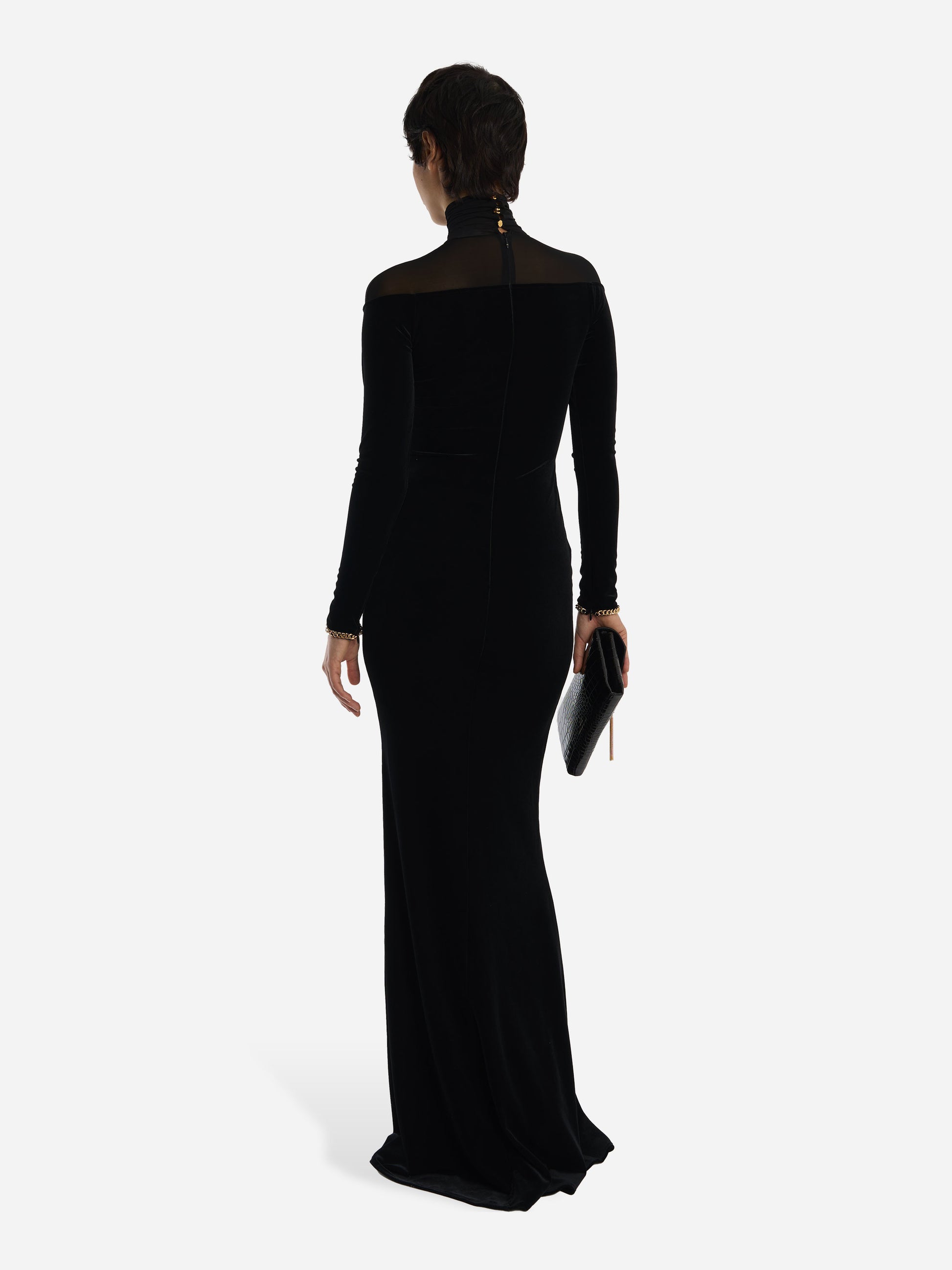 Abito Red Carpet in velluto e jersey Nero
