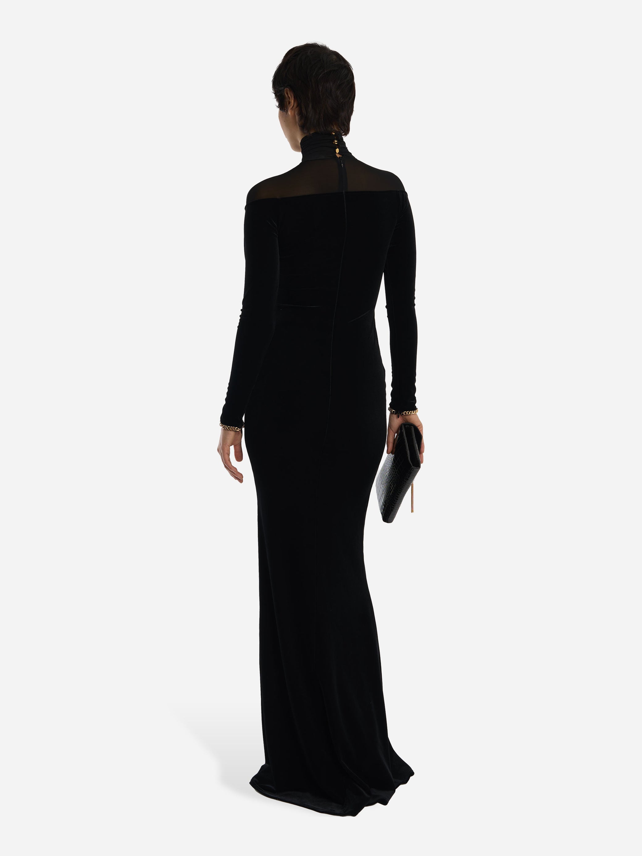 Abito Red Carpet in velluto e jersey Nero