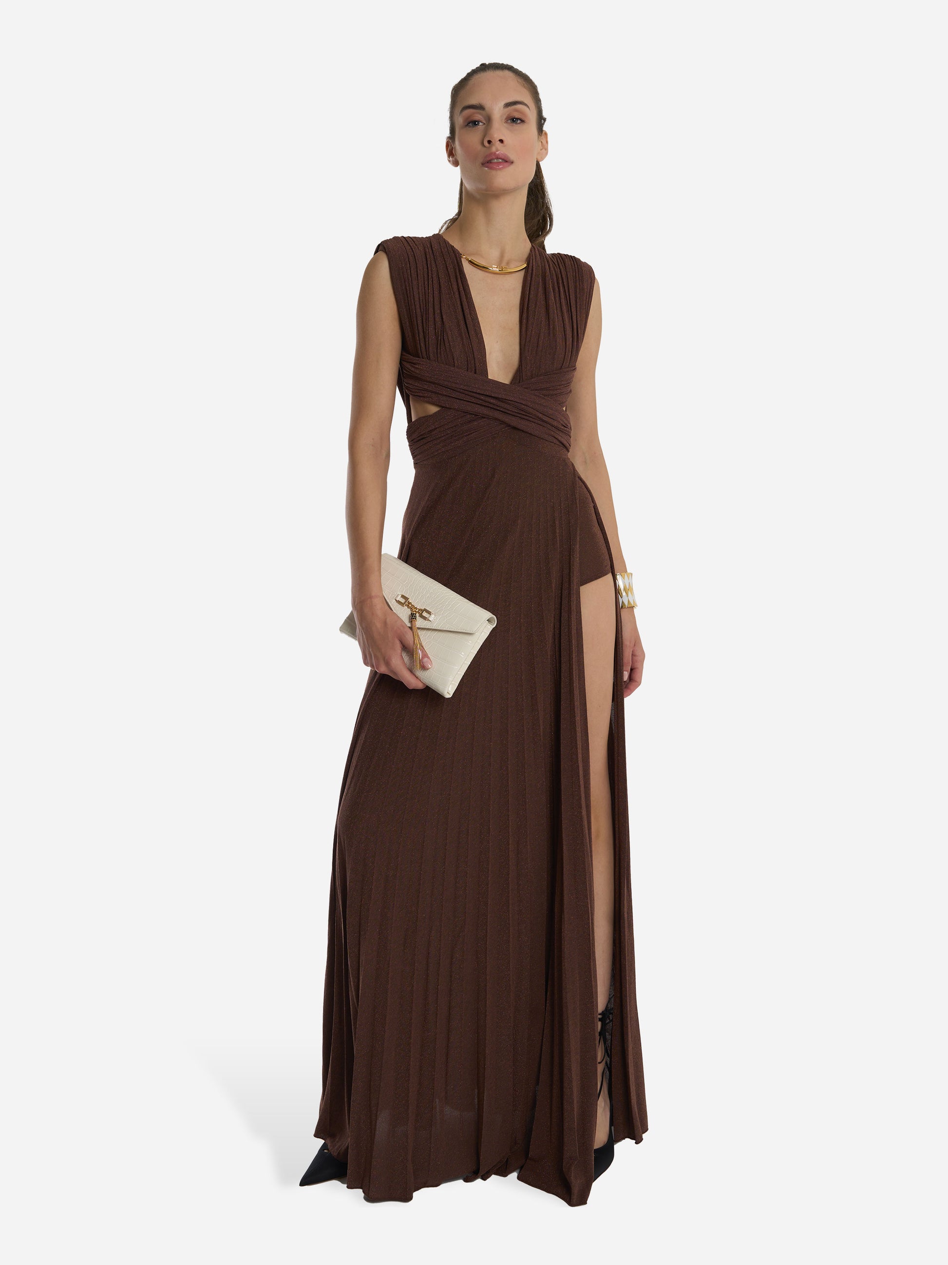 Abito Red Carpet in jersey lurex Marrone