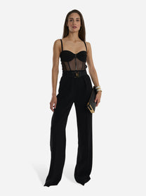 Black lightweight crepe and tulle jumpsuit