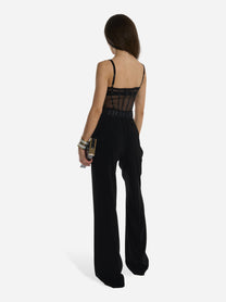Black lightweight crepe and tulle jumpsuit