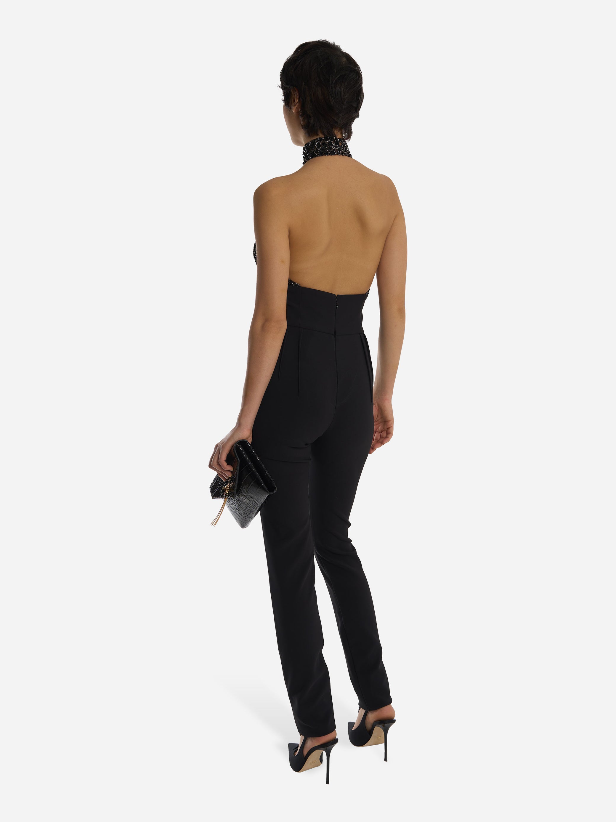 Tuta in tulle e crepe con ricami cocco Nera