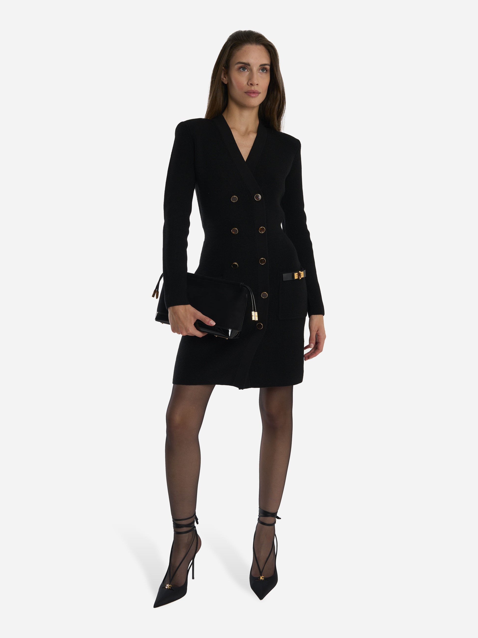 Mini abito in maglia con decorazioni gioiello Nero