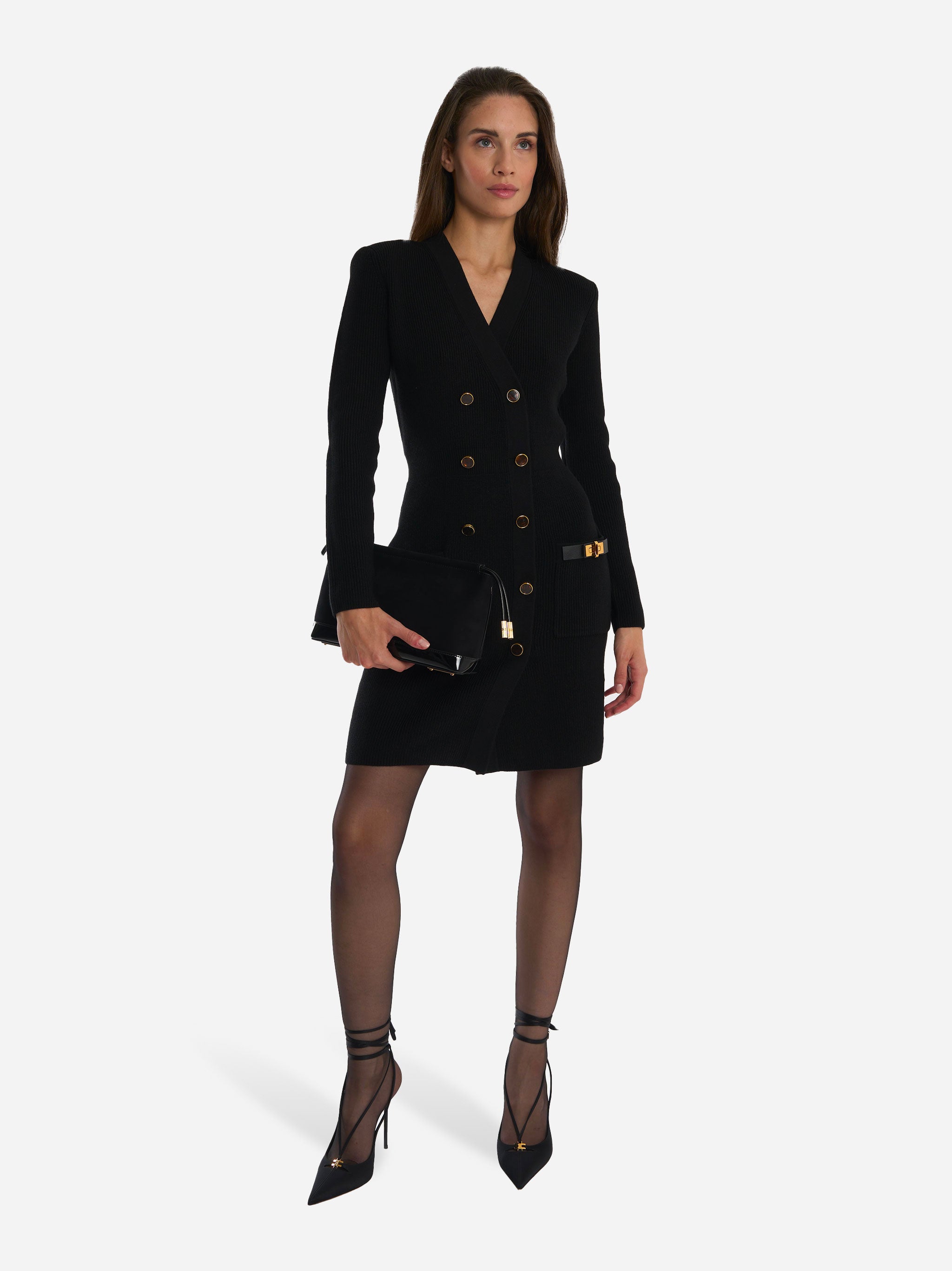 Mini abito in maglia con decorazioni gioiello Nero