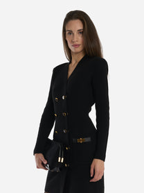 Mini abito in maglia con decorazioni gioiello Nero