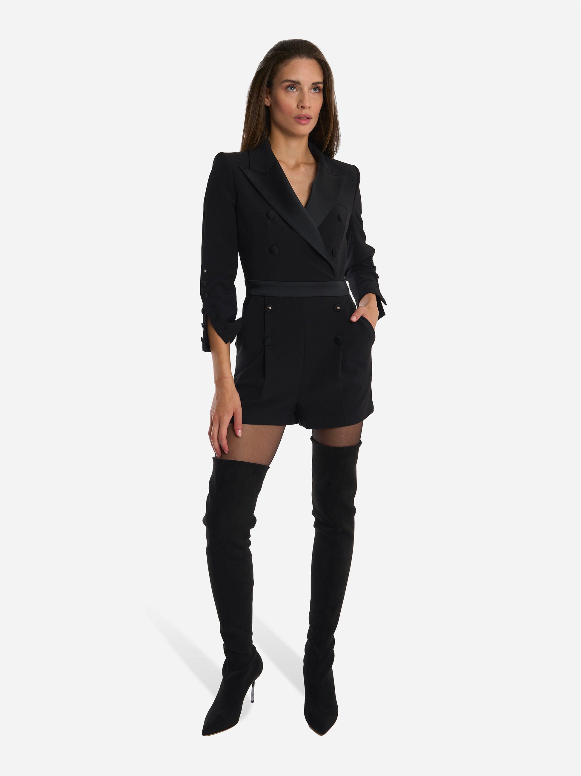 Tuta in crepe leggero con dettagli smoking Nero