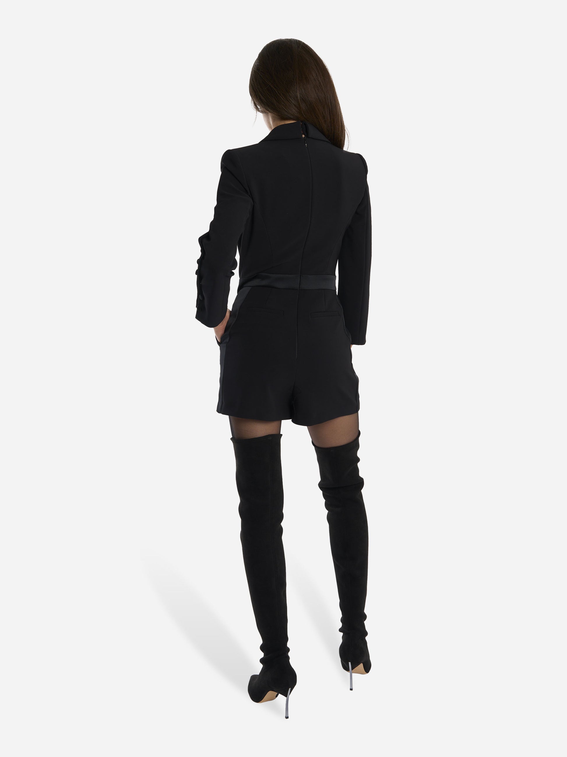 Tuta in crepe leggero con dettagli smoking Nero
