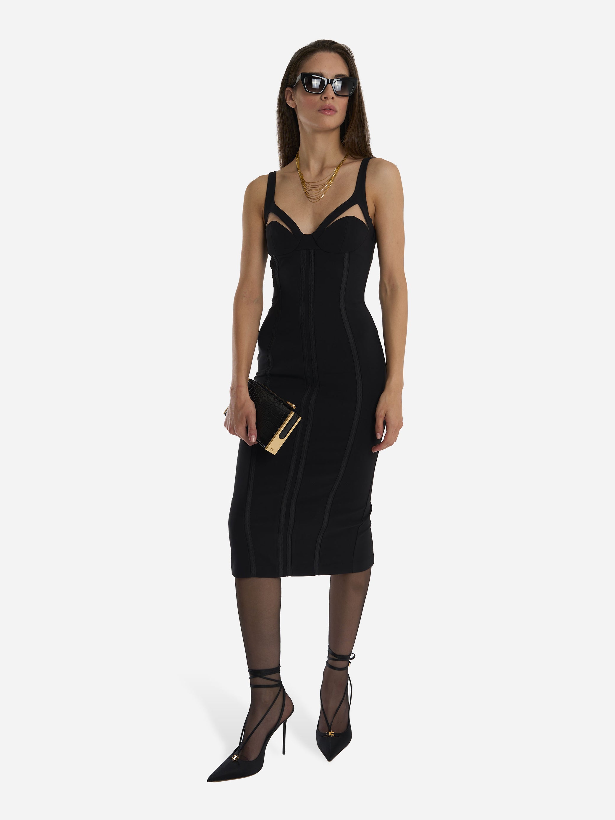 Abito in crepe leggero con tulle Nero