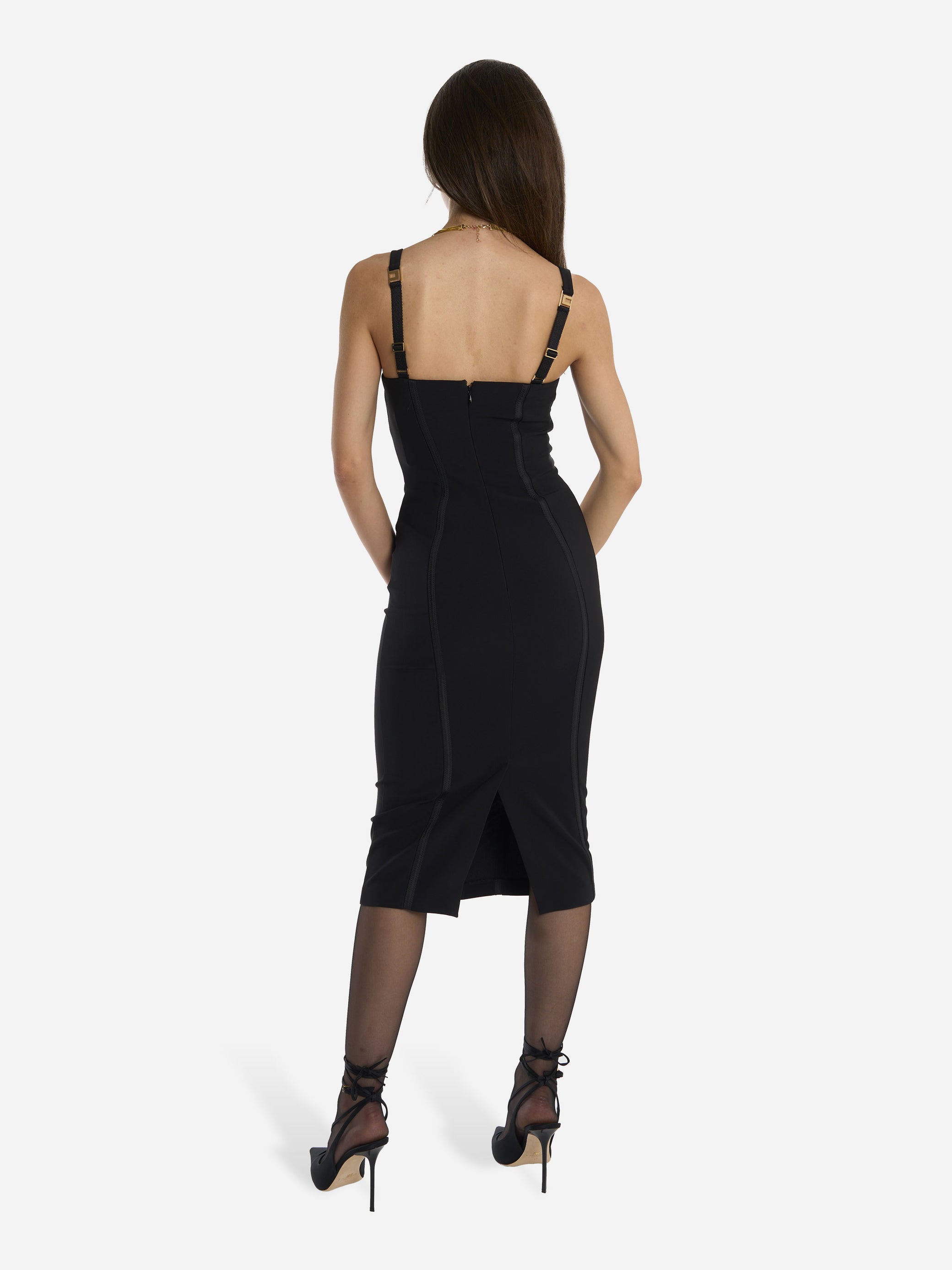 Abito in crepe leggero con tulle Nero
