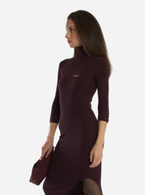 Abito in maglia a costine con taschino Bordeaux