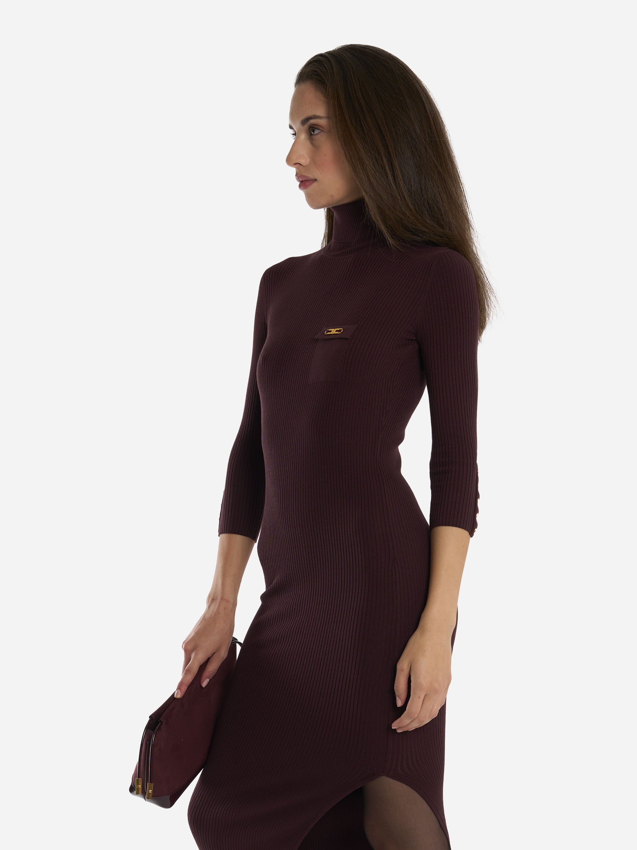 Abito in maglia a costine con taschino Bordeaux