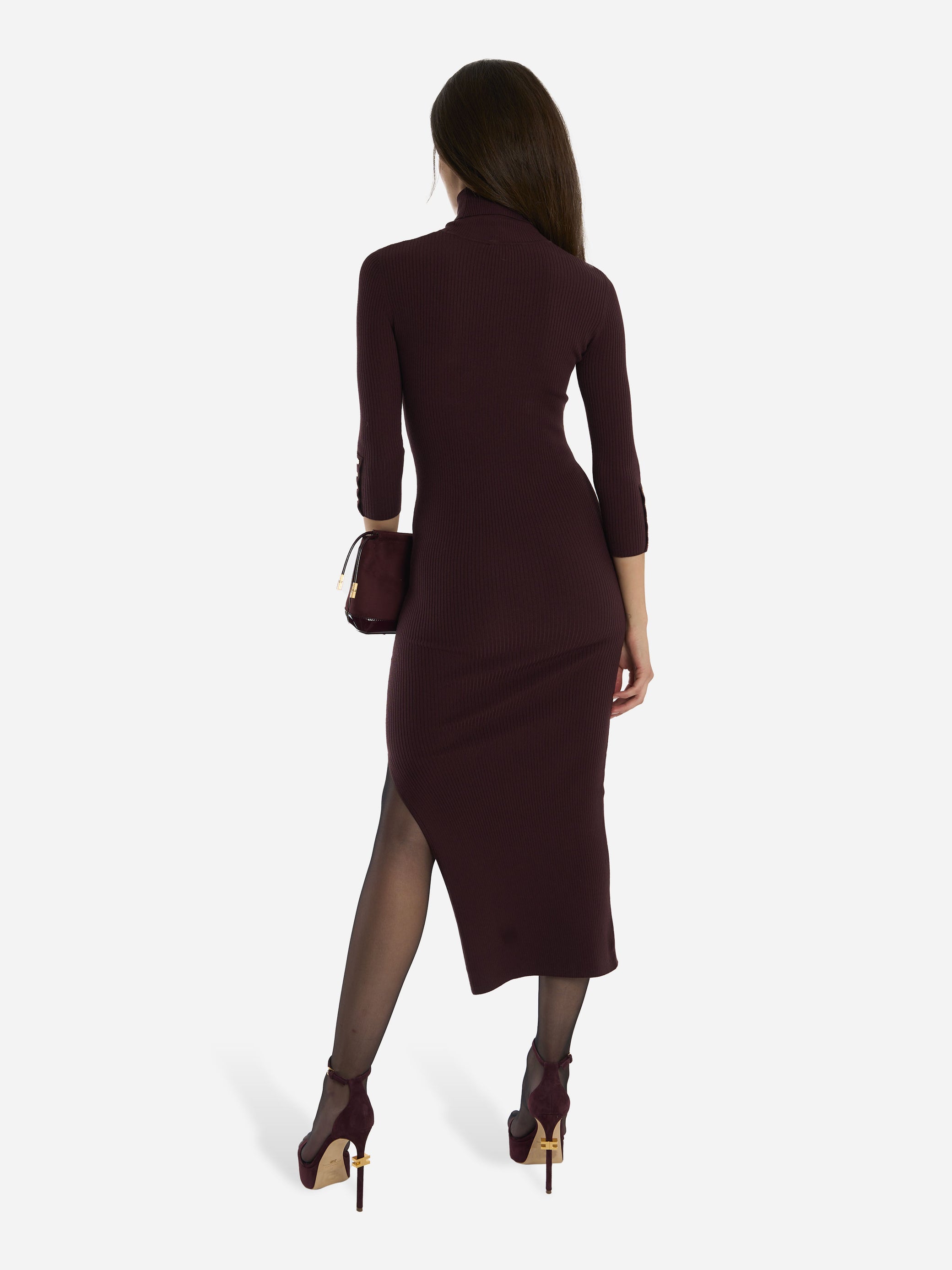 Abito in maglia a costine con taschino Bordeaux