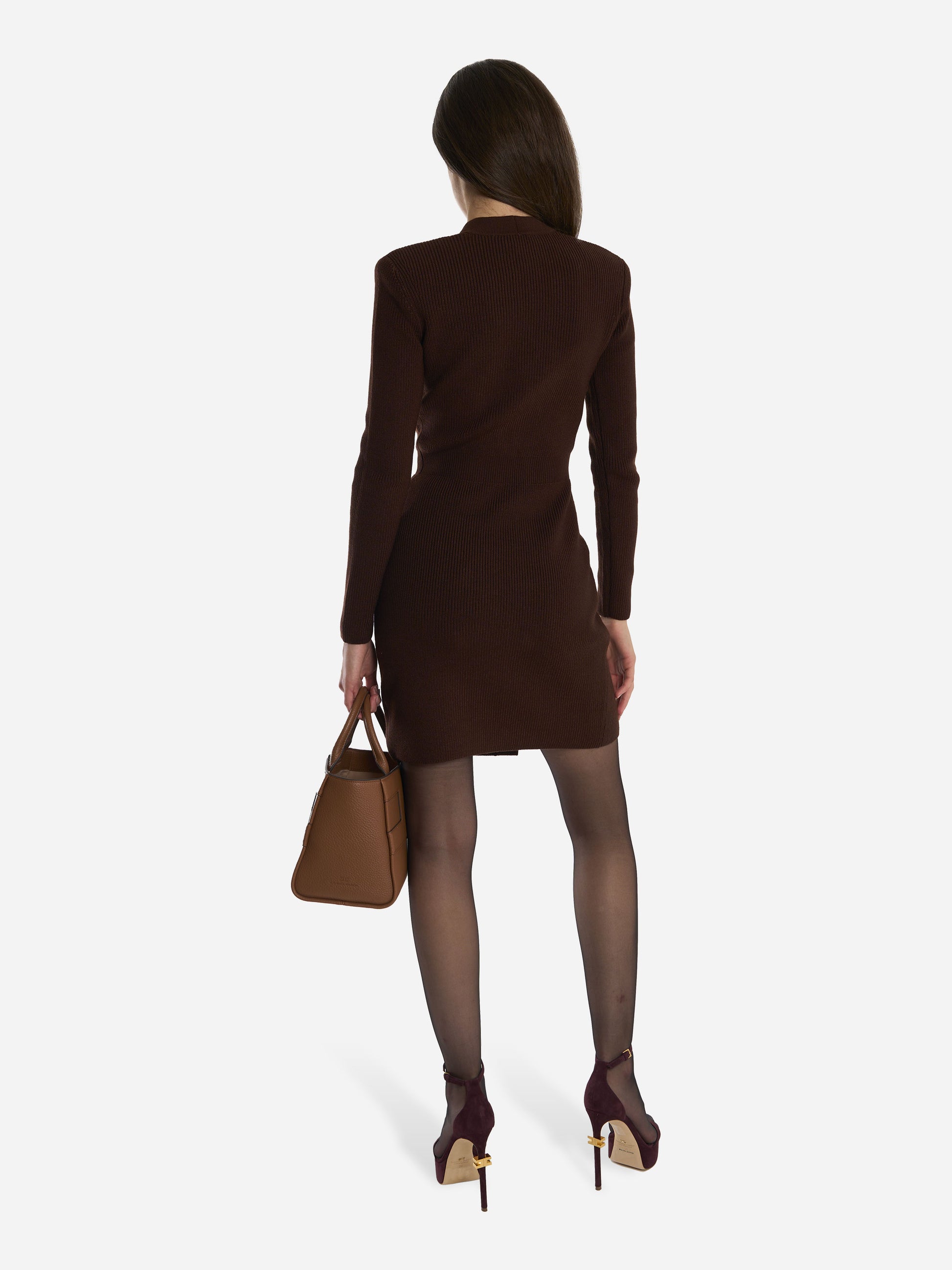 Mini abito in maglia con decorazioni gioiello Marrone