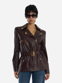 Giacca biker in pelle Bordeaux