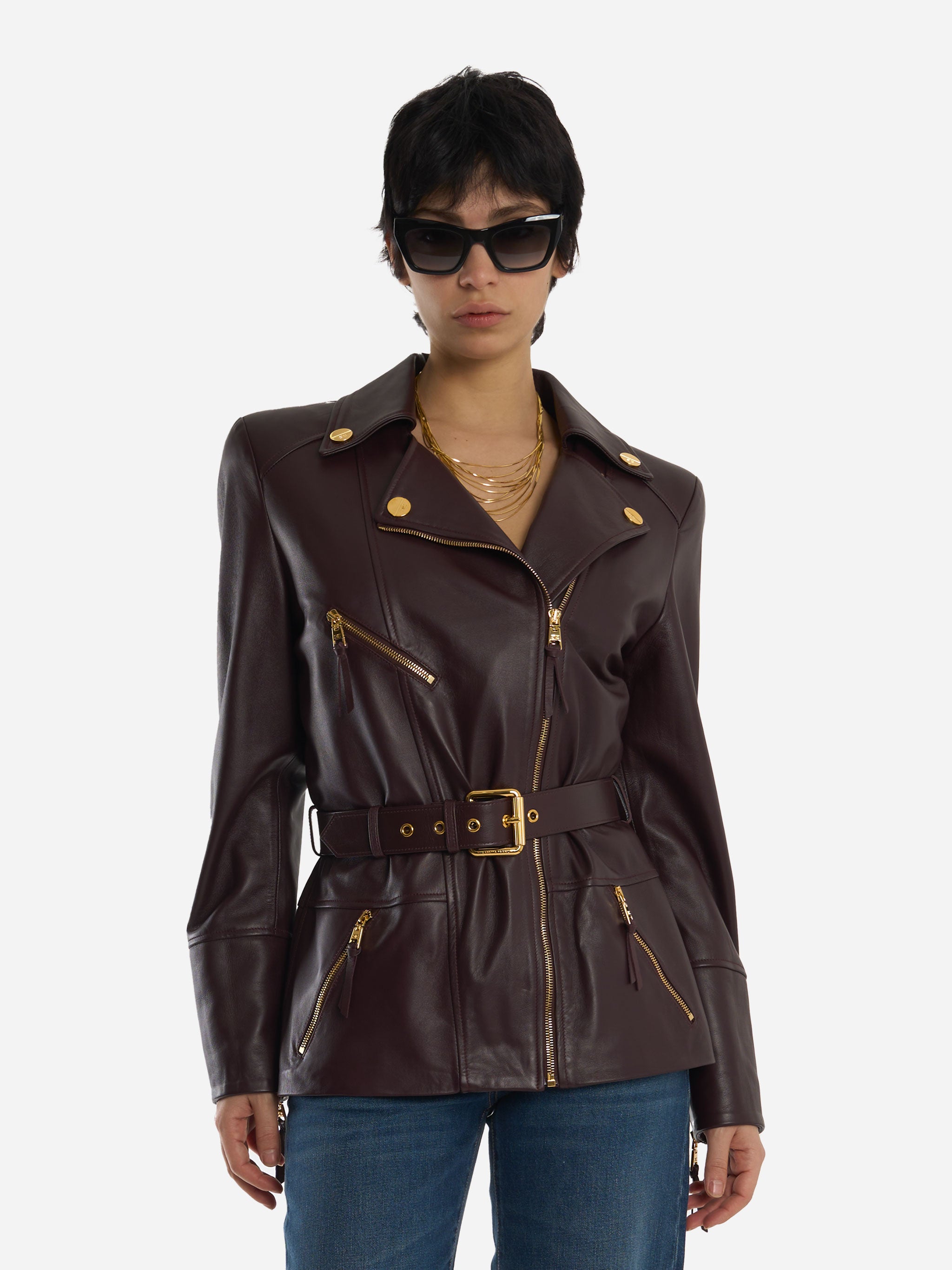 Giacca biker in pelle Bordeaux